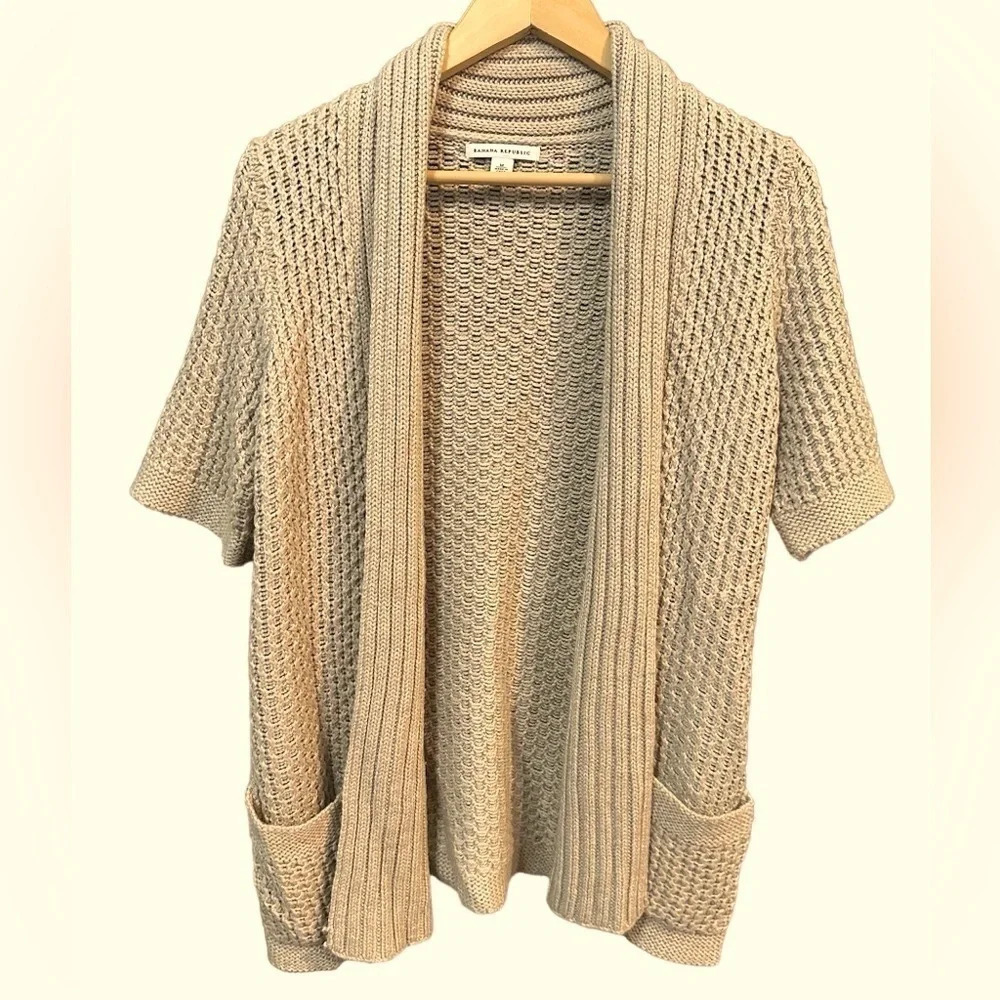 Banana Republic long cardigan sweater short sleeves open front w/ pockets Sz M